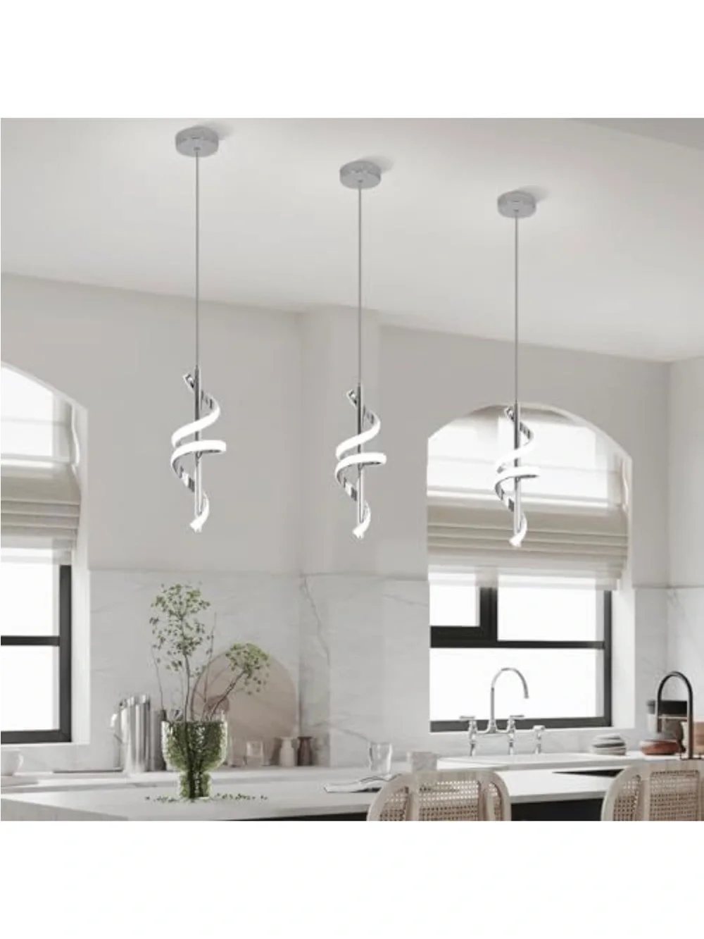 Modern Spiral LED Pendant Light in Chrome and White